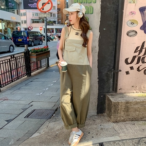 港风工装背带裤女夏薄款2025新款日系桔梗宽松慵懒休闲炸街潮图片