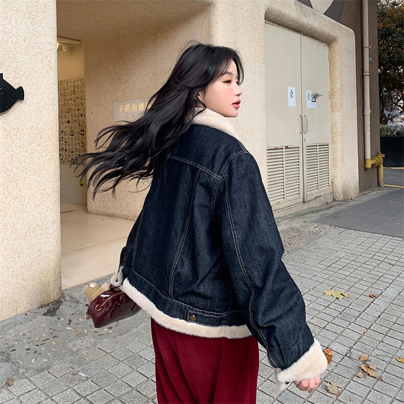 新款现货主推内里仿水貂毛牛仔外套9916-P195-K288,女装短外套,2C129