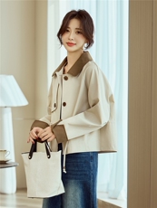 米色撞色短款女士风衣夹克2026早春新款小个子气质休闲英伦风外套，女装短外套，梦懿尔
