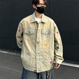 F660P80做旧牛仔外套男女款秋季新款宽松街头潮牌开衫上衣图片