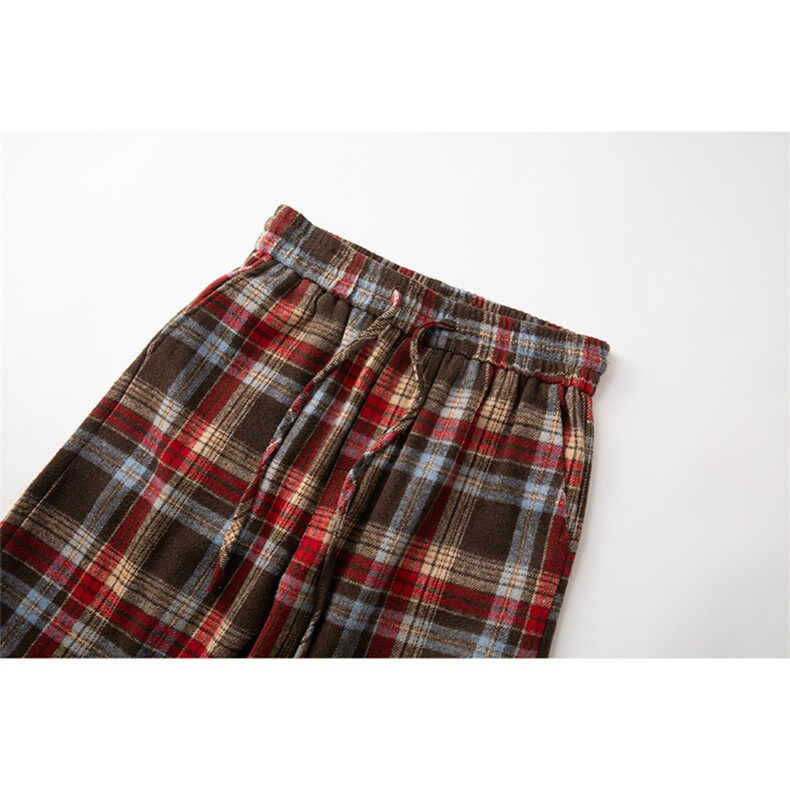 YK86040-P35加绒P45聚酯纤维美式复古红色格子裤,男装卫衣,电商A086-1