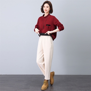 冬季新款加绒两件套女装 时尚百搭显瘦保暖套装 舒适休闲气质女神范儿图片