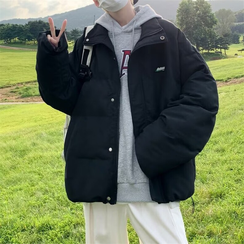 帛跃绣标立领棉服保暖加厚棉衣冬季男港风日系面包服MD44,男装棉衣,星座1116A-1（原606A）