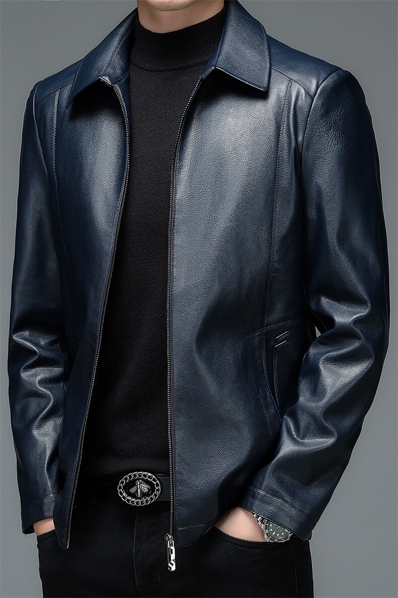 中年人男士皮衣翻领夹克爸爸装中老年男装秋冬季MY122-1-P145，男装皮衣，电商B212（原钱塘6029）