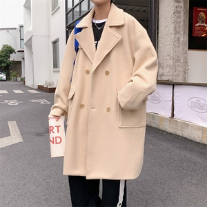 N6150/P115秋冬新双排扣长款过膝呢大衣男风衣毛呢料外套宽松呢子图片