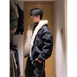 现货高品质美式高街冬季重磅硬挺短款座山雕毛领棉衣男女加厚外套图片