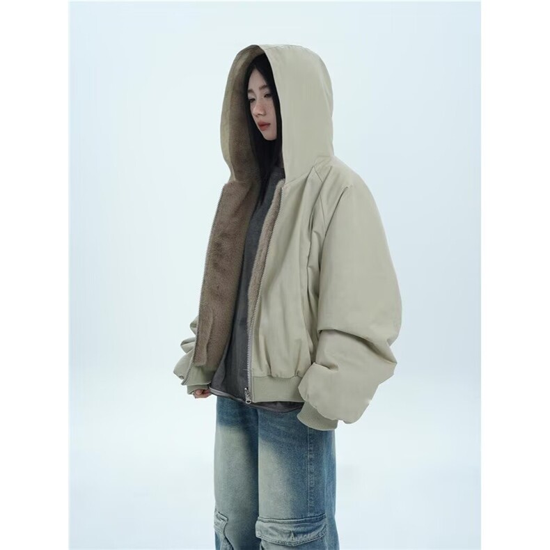 冬季新款休闲宽松羊羔毛双面穿棉服女外套保暖棉衣LM60411-P110，男装棉衣，星座1008