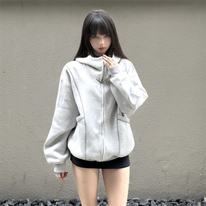 抖音得物高品质秋冬美式高街重磅结构辑明线纹理连帽卫衣外套W111图片