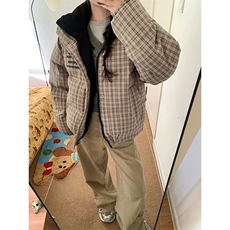 撞色格纹双面穿棉服女冬季慵懒风百搭防寒保暖面包服棉袄M7635，男装棉衣，星座1116A（原606A-3）