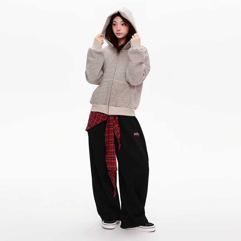 早秋装连帽卫衣女春秋季韩版宽松初秋薄款短款小个子条纹开衫外套,女装短外套,星座218-8