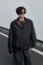 8XL-M美式复古棒球服外套男特大码潮牌双拉链立领夹克衫JK005P85，男装夹克，电商B312