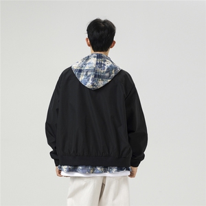 可二开假两件格子拼接大码M-5XL夹克聚酯纤维JK78094P75控118图片
