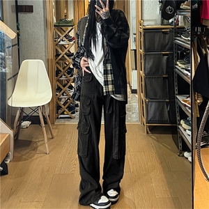 美式复古多口袋做旧工装裤女街头宽松显瘦直筒长裤潮K0202-P45图片
