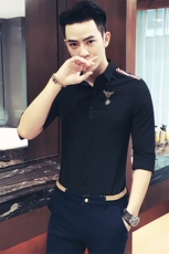 YC028-Q学院英伦风肩章中袖衬衫空军服衬衣男七分袖寸衫大码P35，男装衬衫，星座717A
