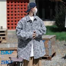小香风格子编织衬衫外套男宽松撞色刺绣春秋款情侣上衣C09278-P55，男装衬衫，星座308B-2