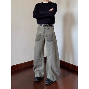 106-1/KB2071/P61复古泼墨做旧褶皱工装牛仔裤男女美式图片