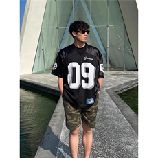 T214-P37夏季时尚网眼短袖透气宽松运动T恤潮牌拼接上衣，女装T恤，电商B323A