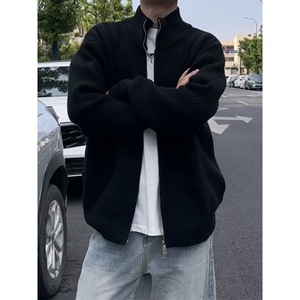 重磅秋冬北极绒双拉链毛衣开衫美式复古休闲慵懒风宽松针织衫外套,重磅真丝衬衫搭配裤子图片