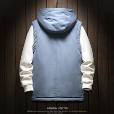 木板斜拉链装饰连帽棉马甲男冬季防风蓝色马甲A090-MJ20p75限98，男装背心/马甲，电商A089-1