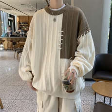 现货秋冬潮牌宽松拼接撞色毛衣男慵懒风设计感针织衫M1576-P52，男装针织衫/毛衣，星座512-4