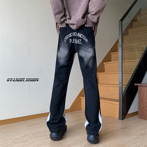 B221 美式ins高街小众刺绣拼接直筒小脚牛仔裤 LK23034-P65 控88图片