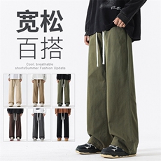 GENIOLAMODE美式纯棉休闲裤子男士夏季薄款2025新款宽松直筒潮流，男装休闲裤，星座1006