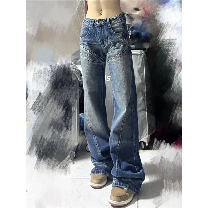 【008】复古牛仔裤百搭宽松高腰阔腿拖地长裤A079-N8969-P47,男装牛仔裤,电商A079