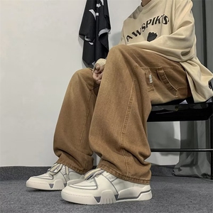 秋季ins潮牌春秋直筒宽松阔腿长裤美式高街牛仔裤男 K4784-P48图片