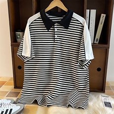 条纹短袖夏季Polo衫撞色拼接翻领T恤T23P45，男装Polo衫，电商A458A