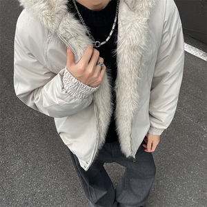 现货高品质美式高街冬季重磅硬挺短款座山雕毛领棉衣男女加厚外套图片