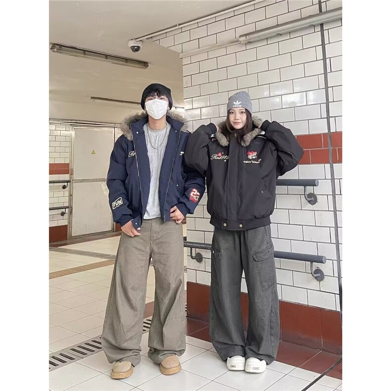 现货DMF502-特批80冬季潮牌潮流学院风毛领连帽派克服外,男装卫衣,星座603-2