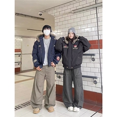 现货DMF502-特批80冬季潮牌潮流学院风毛领连帽派克服外，男装卫衣，星座603-2