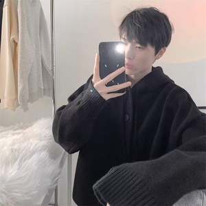 重磅秋冬装北极绒开衫毛衣美式复古休闲慵懒风针织衫加厚连帽外套图片
