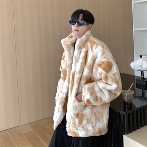 羊羔毛棉衣潮扎染设计情侣大码M-5XL毛绒外套男YG7503P128控168图片
