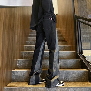 拼接微喇牛仔裤男高街美式设计感痞帅炸街显瘦直筒长裤K0907-P48图片
