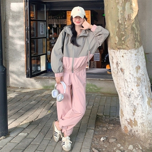 减龄时尚撞色拼接上衣阔腿裤套装女2025秋季新款韩系高级感两件套图片