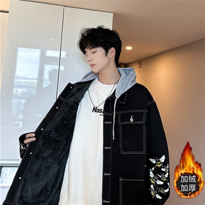 JK3028J-P95-限价138M-5XL羊羔绒加绒牛仔夹克外套连帽棉服大码