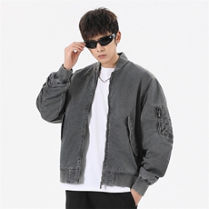 美式复古做旧开拉链衫外套宽松棒球服夹克A436-0627-P115158，男装夹克，电商A436