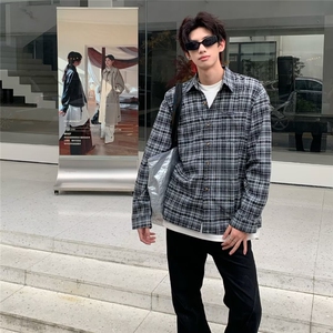 复古格子长袖衬衫男宽松美式格纹痞帅休闲衬衣外套 CS22-P42图片