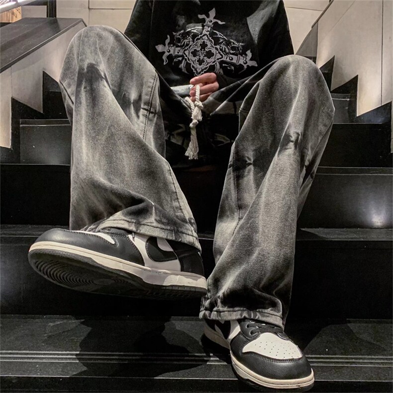 美式复古vibe扎染裤男设计感牛仔裤宽松直筒hiphop裤子N2953-P43图片