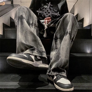 美式复古vibe扎染裤男设计感牛仔裤宽松直筒hiphop裤子N2953-P43图片