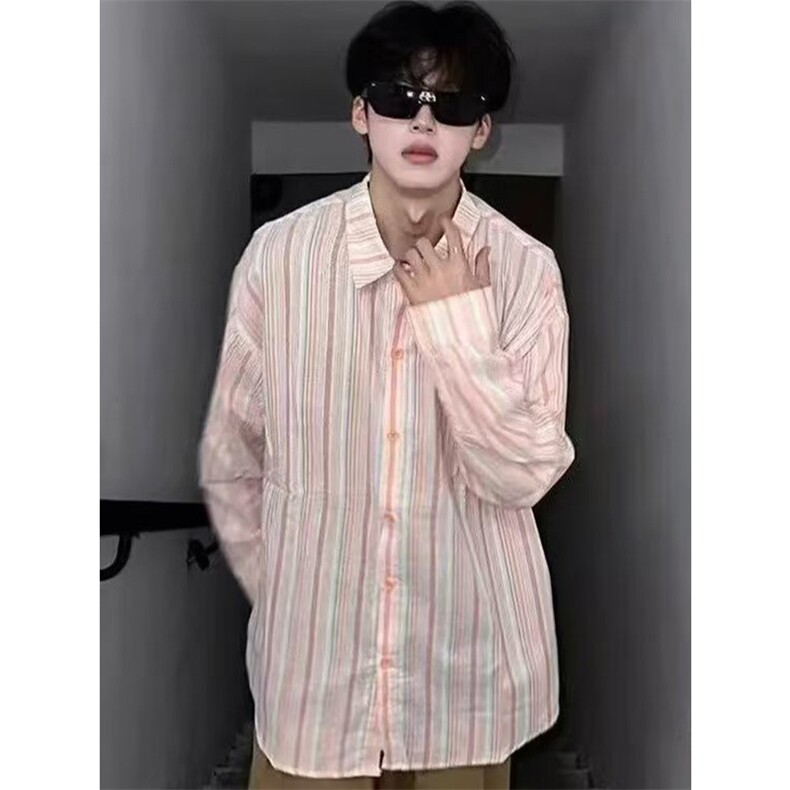 网图有货条纹衬衫外套男女春季宽松慵懒风休闲外穿上衣A1316-P30,男装衬衫,星座1505