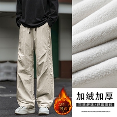 美式褶皱加绒休闲裤高街宽松直筒保暖阔腿裤子JRTP11:3059.9，男装棉衣，星座718-1