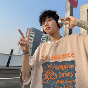 ！2025夏季新款男士复古印花华夫格短袖T恤半袖TXH2403特P19图片