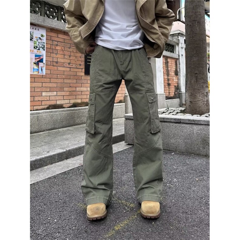 港风春款男女工装裤微喇叭大口袋直筒长裤h0118P75,男装工装外套,星座1013-1