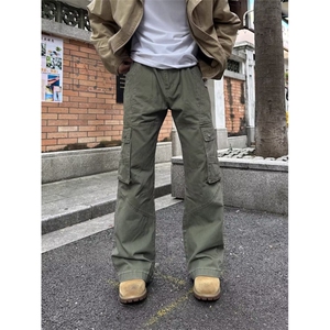 港风春款男女工装裤微喇叭大口袋直筒长裤h0118 P75图片