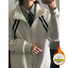 480G重磅加绒硬挺boxy男女秋冬美式高街织带撞色立领卫衣开衫外套，女装短外套，电商A486-1