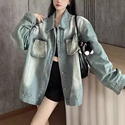 美式高街黄泥做旧水洗口袋可拆卸牛仔夹克男女同款复古潮牌外套男图片