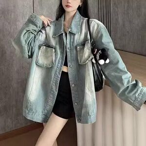 美式高街黄泥做旧水洗口袋可拆卸牛仔夹克男女同款复古潮牌外套男图片