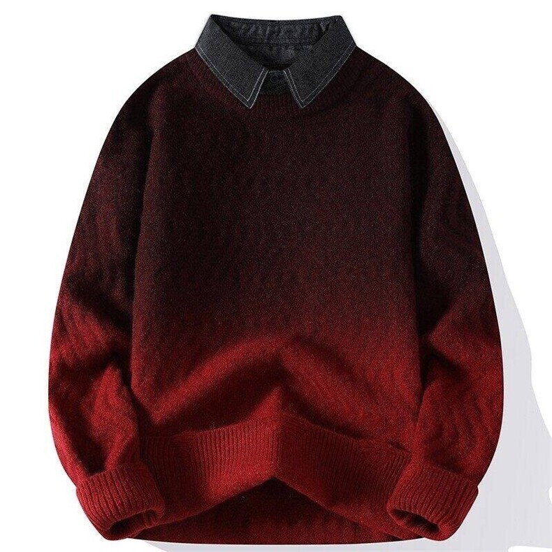 84595-特P80秋冬新款休闲毛衣男针织打底衫假两件衬衫领外套，男装针织衫/毛衣，电商D310B